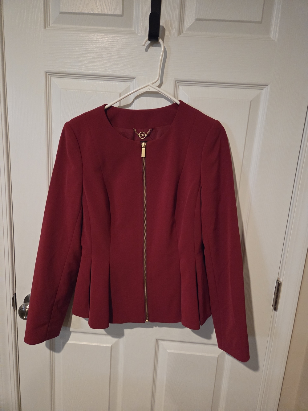 Donna Karan Wine Zip-Front Peplum Blazer